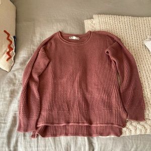 pink rose waffle sweater size L NWOT